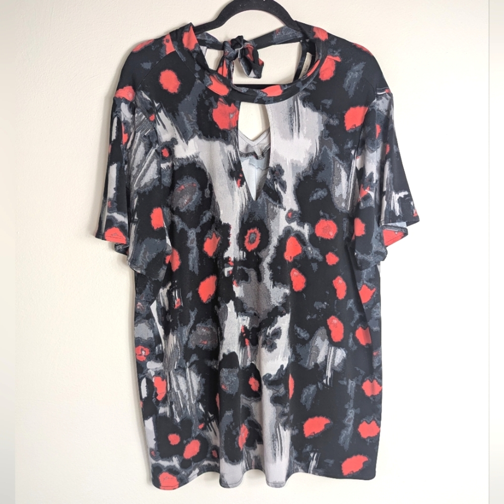2X Rachel Rachel Roy Printed Cut Out Stretch Top